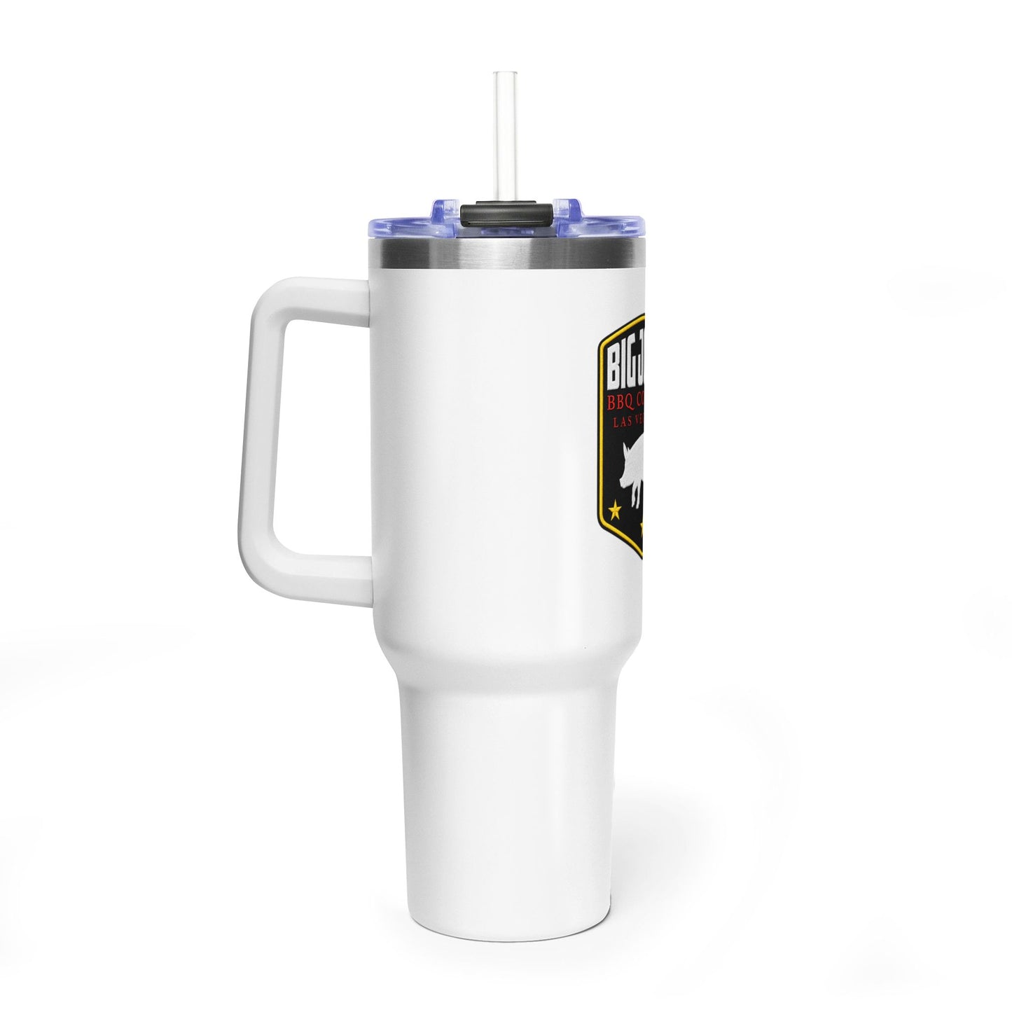 Vacuum Tumbler 40oz - Big John’s BBQ – Insulated Travel Mug with Straw (Las Vegas Pig Logo)