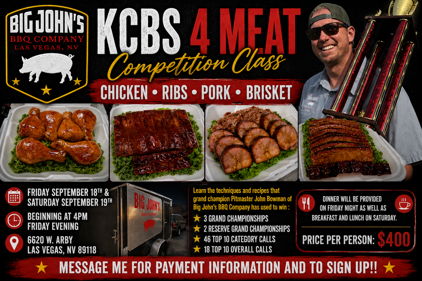 4 Meat Competition KCBS Class Oct 23rd and 24th 2026 | Pitmaster + Team Mate OR Spouse (2 tickets)