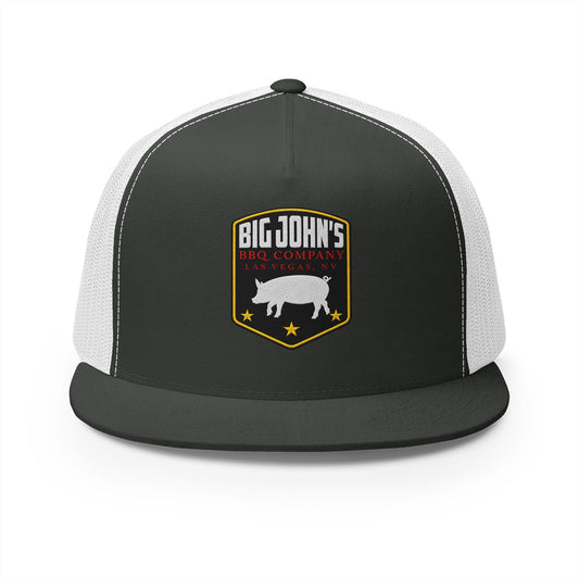 Big John’s BBQ Co. Flat Bill Trucker Hat — Pig Patch Mesh Cap