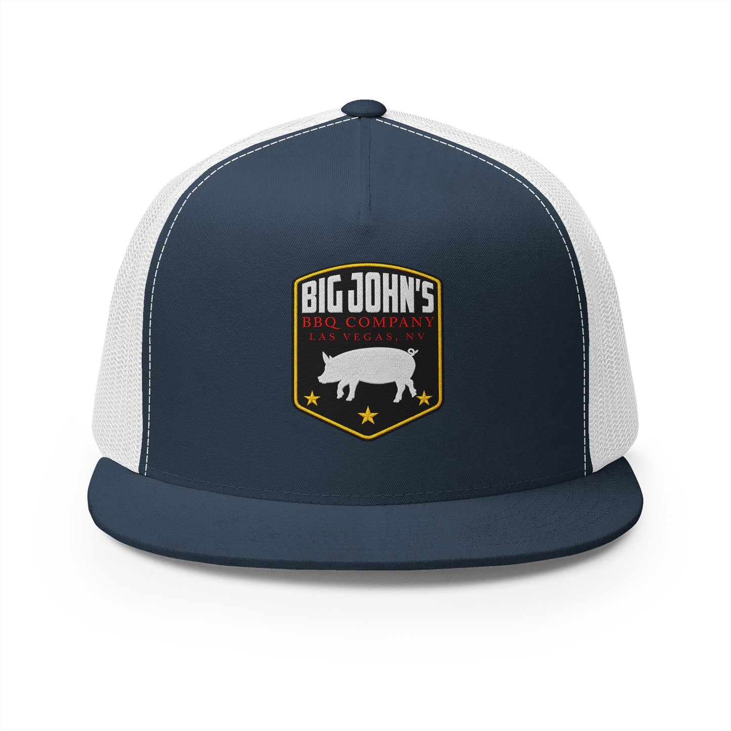 Big John’s BBQ Co. Flat Bill Trucker Hat — Pig Patch Mesh Cap