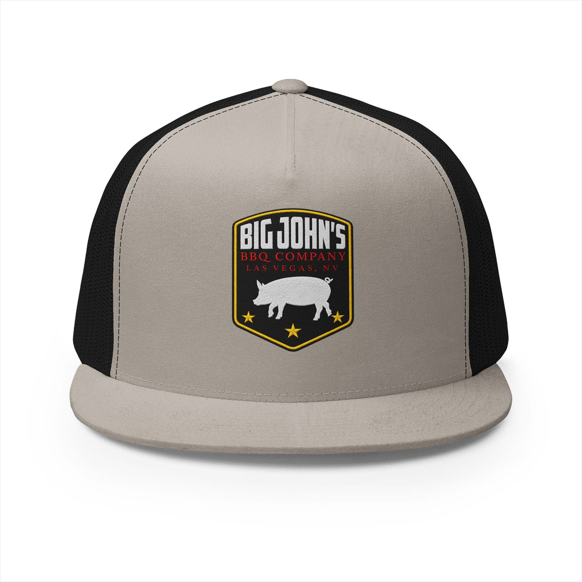Big John’s BBQ Co. Flat Bill Trucker Hat — Pig Patch Mesh Cap