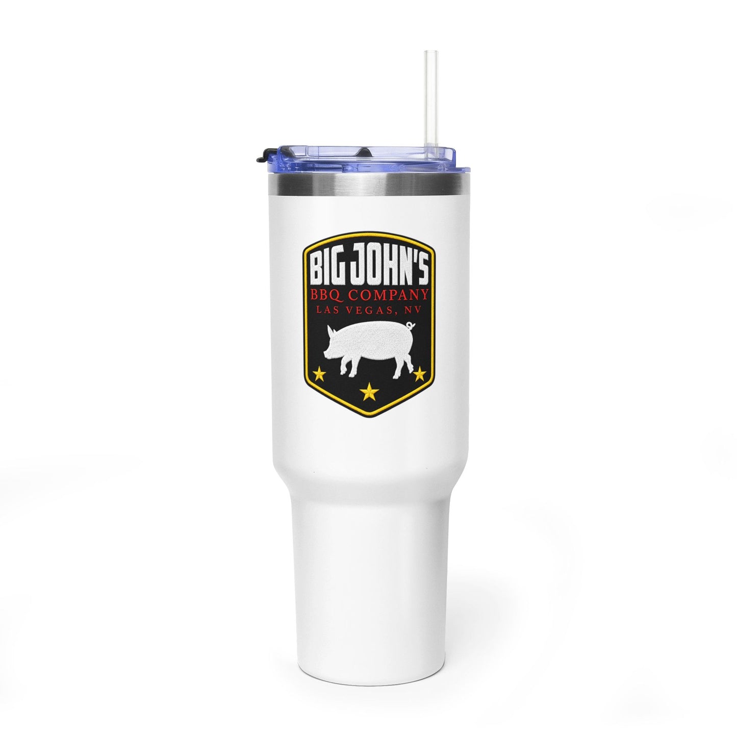 Vacuum Tumbler 40oz - Big John’s BBQ – Insulated Travel Mug with Straw (Las Vegas Pig Logo)
