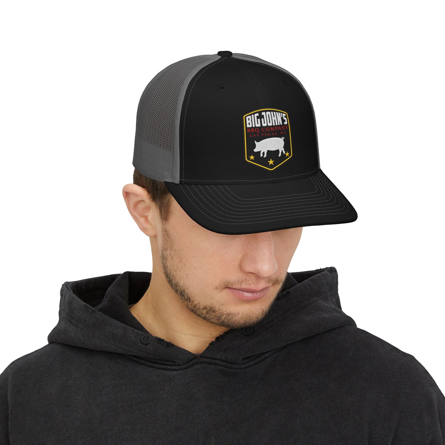 Big John's BBQ Company Trucker Cap - Retro Pig Logo Snapback Hat
