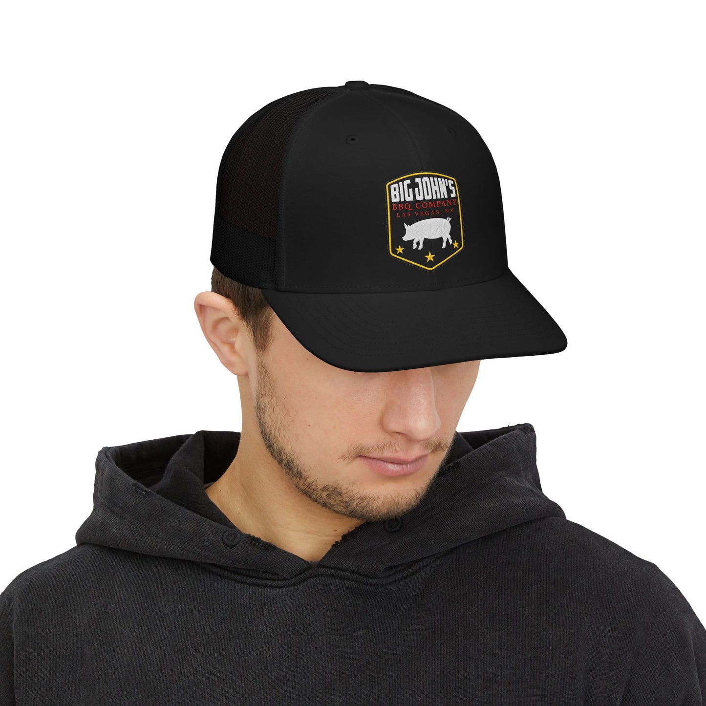Big John's BBQ Company Trucker Cap - Retro Pig Logo Snapback Hat
