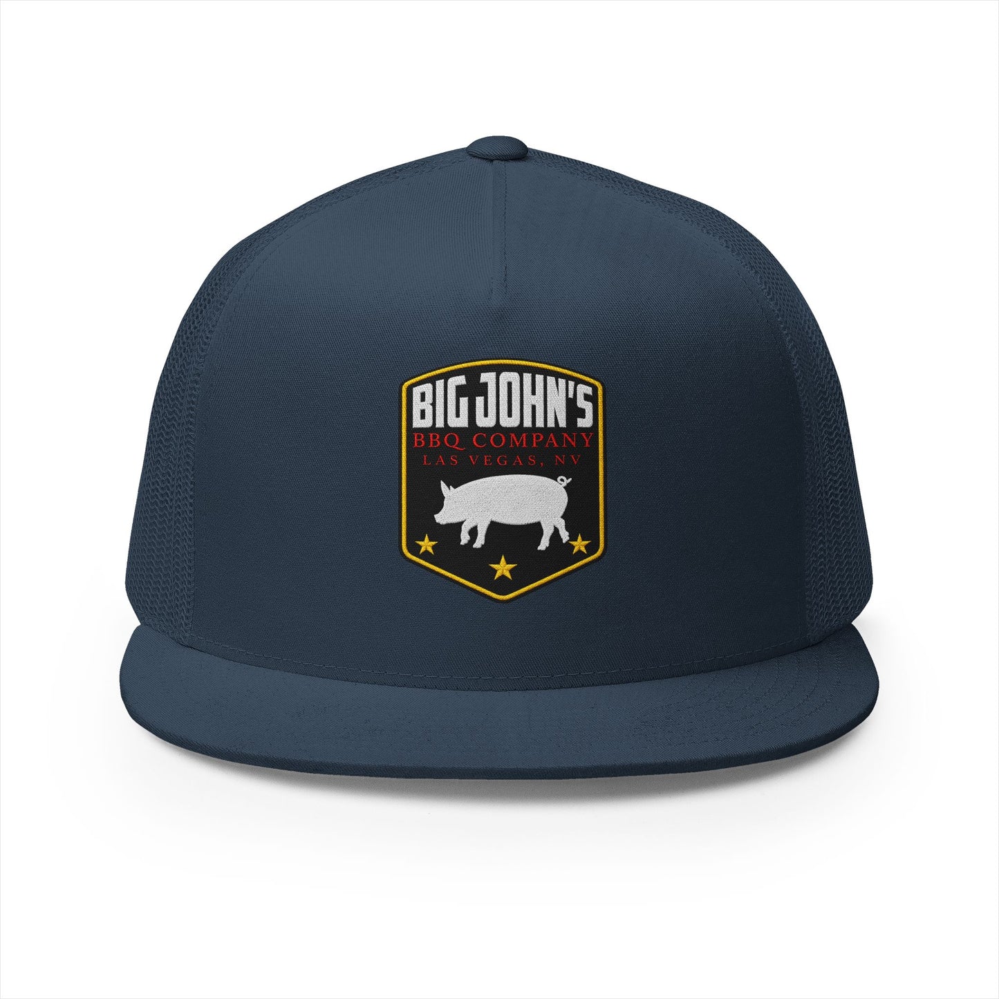Big John’s BBQ Co. Flat Bill Trucker Hat — Pig Patch Mesh Cap
